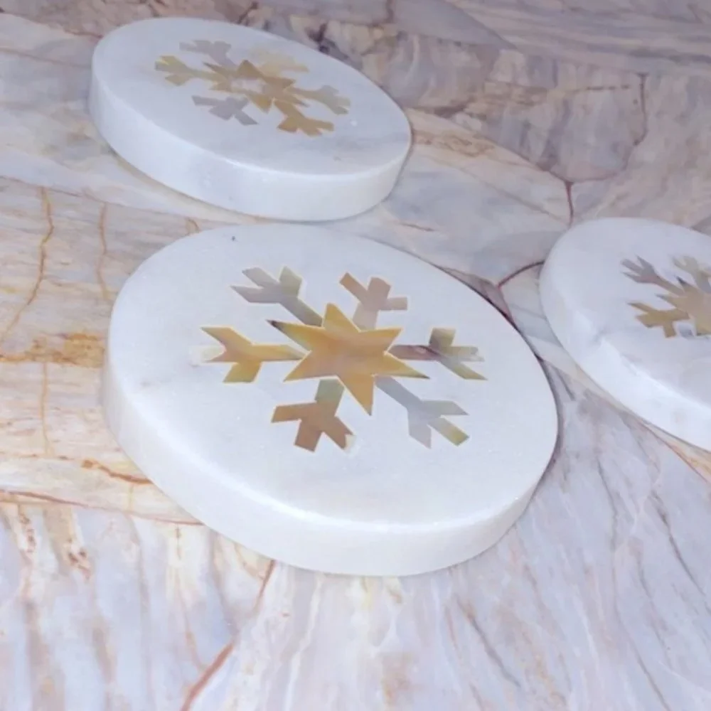 New ARHAUS Snowflake white Marble Coasters (Set of‎ 4)